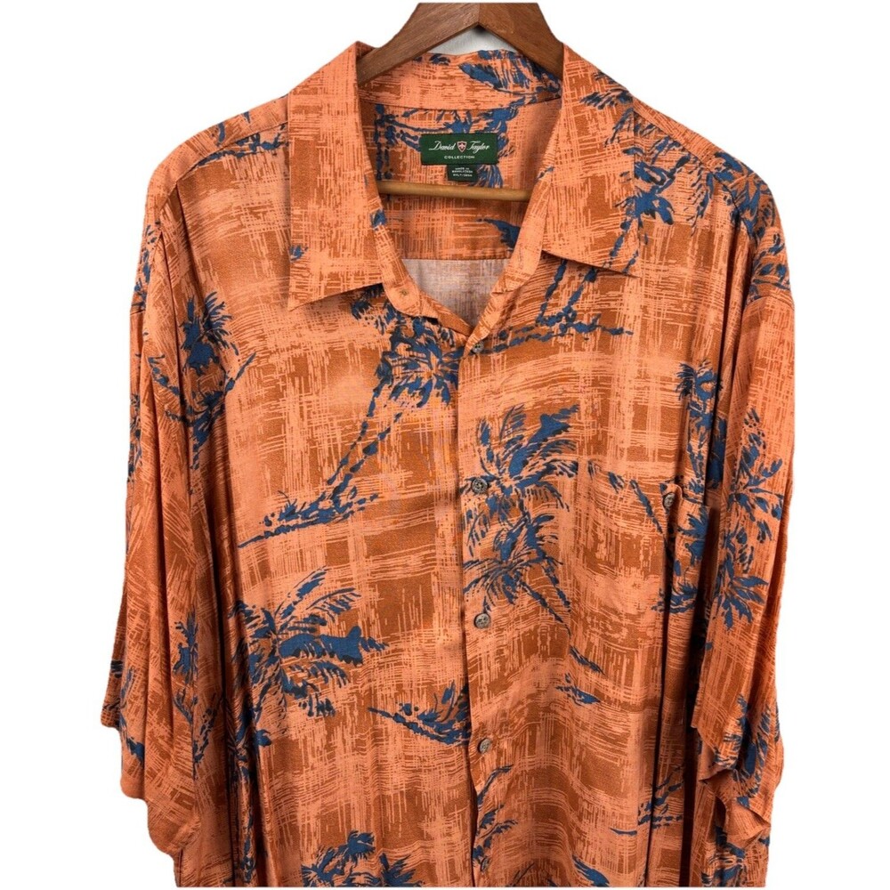 David Taylor Collection Men’s Hawaiian Shirt 3XLT Orange Rayon Palm Trees